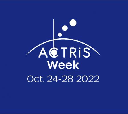 ACTRIS Week will be organized during October 24-28, 2022. The image shows ACTRIS Logo and the dates of the meeting over a blue colored background