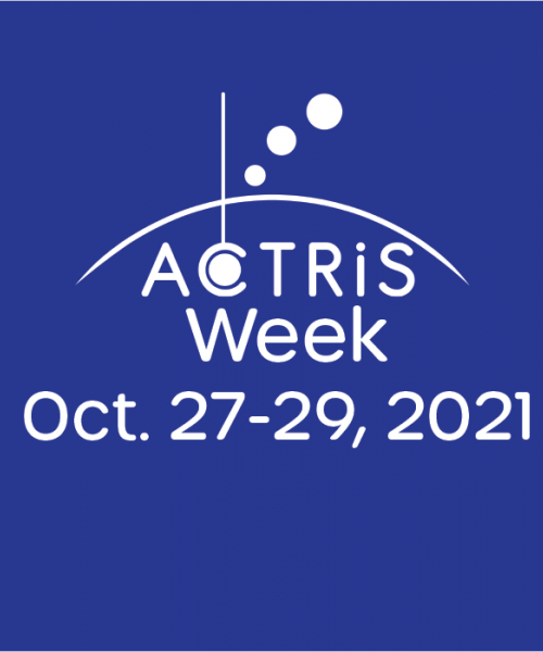 ACTRIS Week will be organized during October 27-29, 2021. The image shows ACTRIS Logo and the dates of the meeting over a blue colored background
