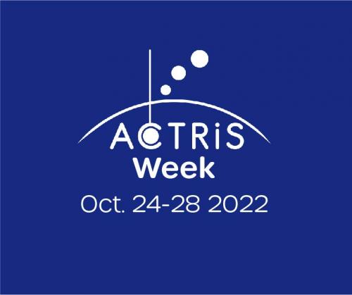 ACTRIS Week will be organized during October 24-28, 2022. The image shows ACTRIS Logo and the dates of the meeting over a blue colored background